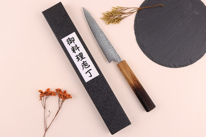 Couteau universel 13,5cm japonais artisanal Wusaki Nawame AUS10 damas