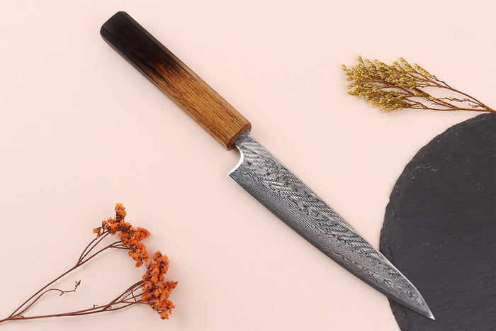 Couteau universel 13,5cm japonais artisanal Wusaki Nawame AUS10 damas