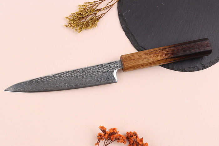Couteau universel 13,5cm japonais artisanal Wusaki Nawame AUS10 damas