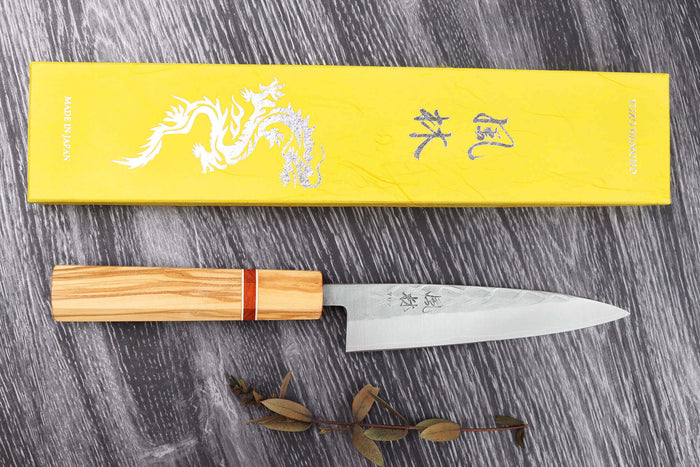 Couteau universel 13,5cm japonais artisanal Yuzo SLD olivier et sequoia