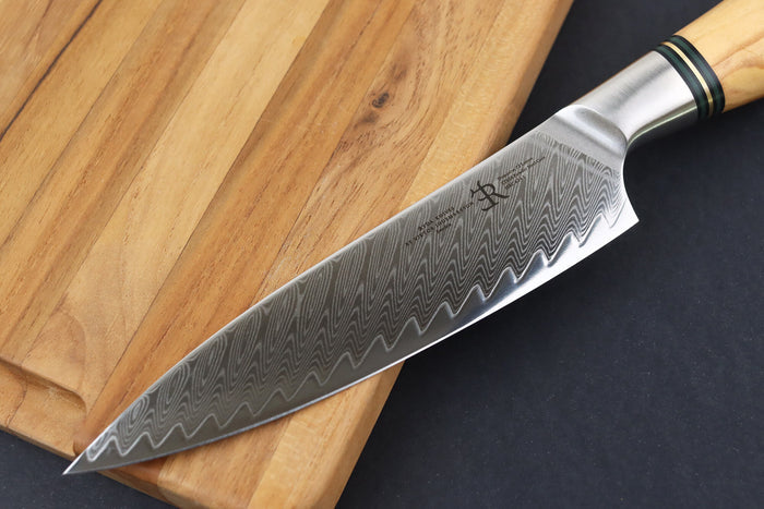 Couteau universel 13,5cm Ryda Knives ST650 Damas et manche en olivier