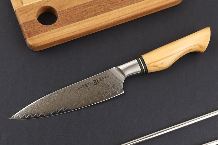 Couteau universel 13,5cm Ryda Knives ST650 Damas et manche en olivier