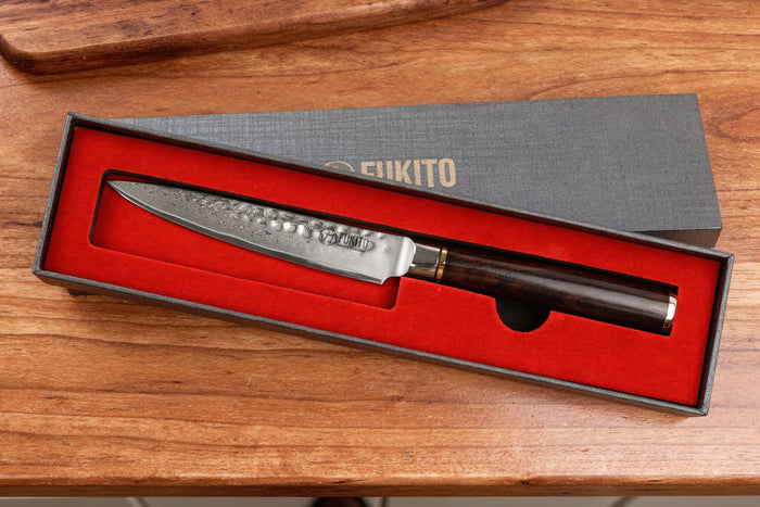 Couteau universel 13cm Fukito Ébène Damas martelé