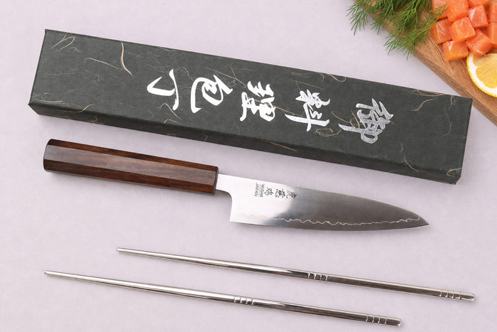 Couteau universel 13cm japonais artisanal Wusaki Hikari SLD manche bubinga