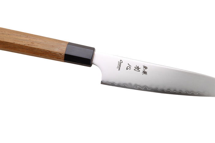 Couteau universel 14cm japonais artisanal Hatsukokoro Chromax manche en teck