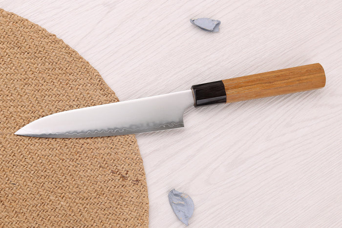 Couteau universel 14cm japonais artisanal Hatsukokoro Chromax manche en teck