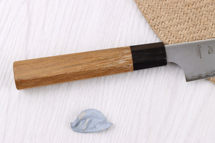 Couteau universel 14cm japonais artisanal Hatsukokoro Chromax manche en teck