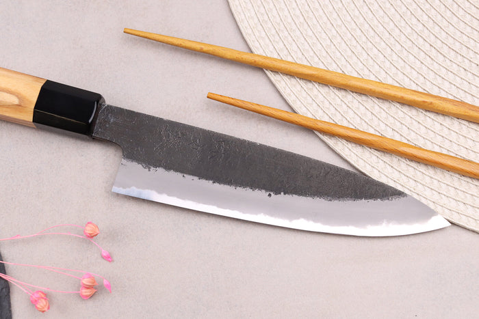 Couteau universel 15cm japonais artisanal Hinoura Mutsumi Ajikataya Black Nashiji