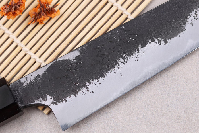 Couteau universel 15cm japonais artisanal Naoki Mazaki WS2 Black Nashiji