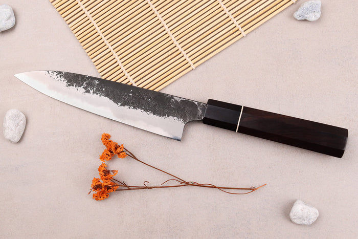 Couteau universel 15cm japonais artisanal Naoki Mazaki WS2 Black Nashiji