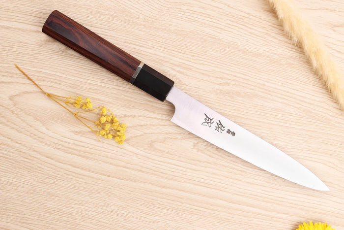 Couteau universel 16,5cm japonais artisanal Sukenari SG2 San Maï manche en bois de rose