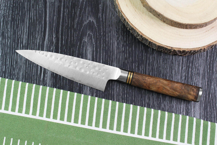 Couteau universel japonais artisanal forgé Takeshi Saji R2 Tsuchime 13cm