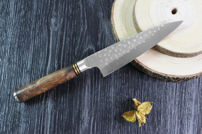 Couteau universel japonais artisanal forgé Takeshi Saji R2 Tsuchime 13cm