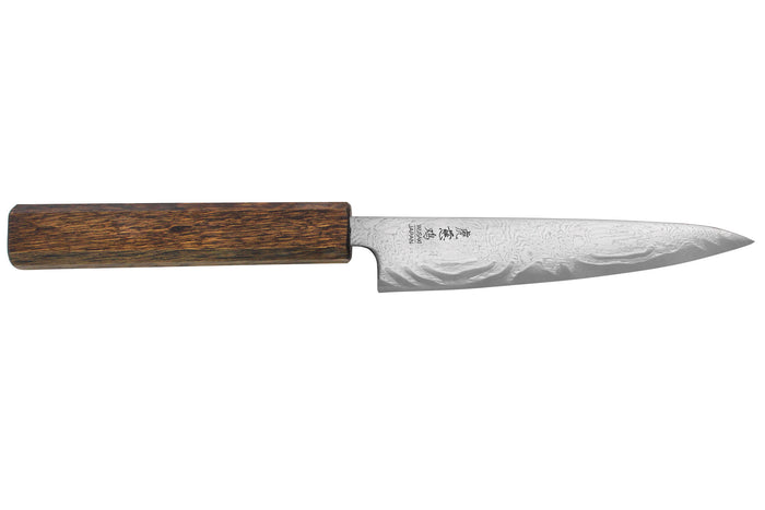 Couteau universel japonais artisanal Wusaki Unagi AUS10 damas 14cm manche chêne