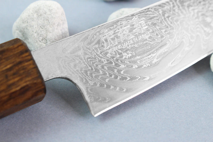 Couteau universel japonais artisanal Wusaki Unagi AUS10 damas 14cm manche chêne