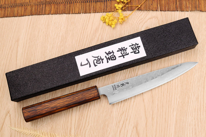 Couteau universel japonais artisanal Wusaki Yoshi G3 chêne 14cm