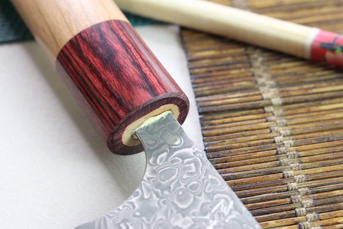 Couteau universel japonais artisanal Yoshimi Kato 12cm VG10 Nickel Damascus cerisier