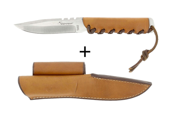 Couteau Wildsteer Baby Wild BWI0101 lame 9cm manche cuir gold + étui en cuir assorti