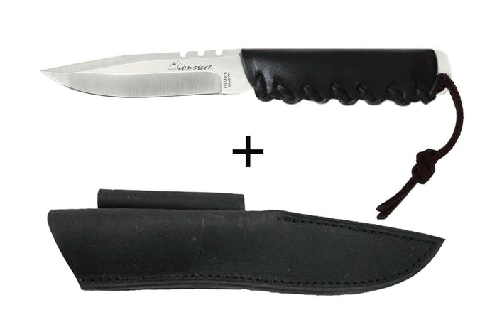 Couteau Wildsteer Baby Wild BWI0103 lame 9cm manche cuir noir + étui en cuir assorti