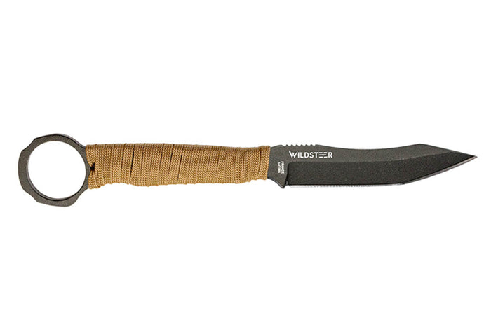Couteau Wildsteer Scorpion SCO3111 lame noire tanto 8,4cm manche paracorde Désert + étui Kydex