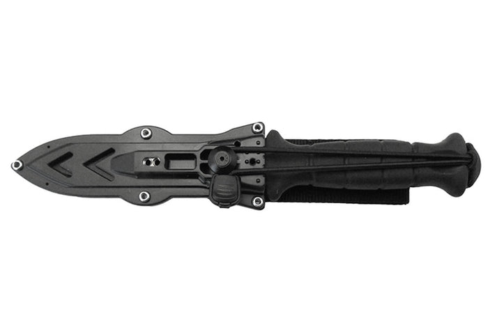 Couteau Wildsteer Sherkan SHE3113 lame noire tanto 13,5cm manche tactiprène noir + étui en POM/nylon