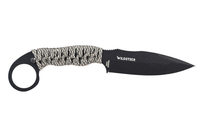 Couteau Wildsteer Talim TAL3114 lame noire 9,7cm manche paracorde urban camo + étui Kydex