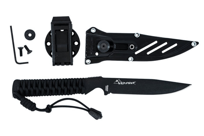 Couteau Wildsteer Wild Tech4 XL WT4XL3113 lame noire 11,5cm manche paracorde noire + étui en POM