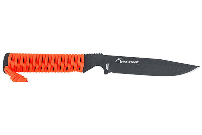 Couteau Wildsteer Wild Tech4 XL WT4XL3122 lame noire 11,5cm manche paracorde Orange Fluo + étui en POM