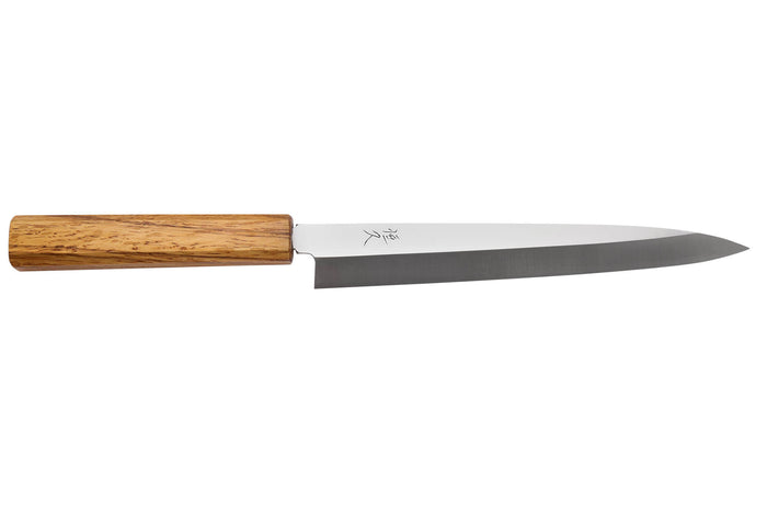 Couteau yanagiba 21cm artisanal japonais Tsunehisa AUS-8 manche en chêne