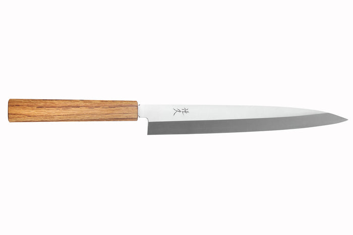 Couteau yanagiba 24cm artisanal japonais Tsunehisa AUS-8 manche en chêne