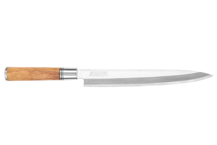 Couteau yanagiba 24cm Wusaki Olive 7Cr manche en olivier + saya