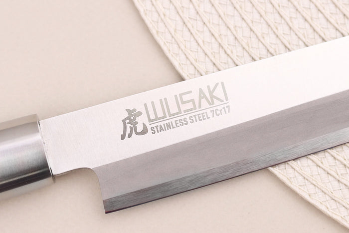 Couteau yanagiba 24cm Wusaki Olive 7Cr manche en olivier + saya