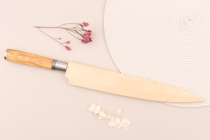 Couteau yanagiba 27cm Wusaki Olive 7Cr manche en olivier + saya