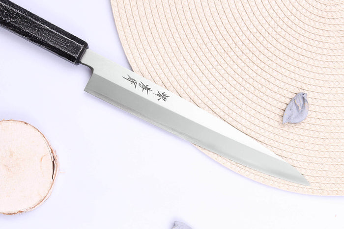 Couteau yanagiba japonais 21cm Sakai Takayuki Nanairo manche en résine ABS laquée