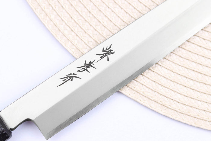 Couteau yanagiba japonais 24cm Sakai Takayuki Nanairo manche en résine ABS laquée
