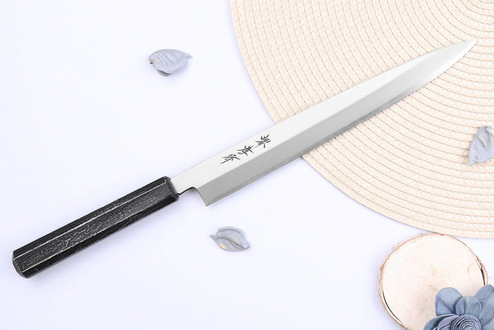 Couteau yanagiba japonais 24cm Sakai Takayuki Nanairo manche en résine ABS laquée