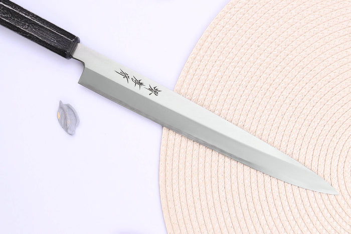 Couteau yanagiba japonais 24cm Sakai Takayuki Nanairo manche en résine ABS laquée