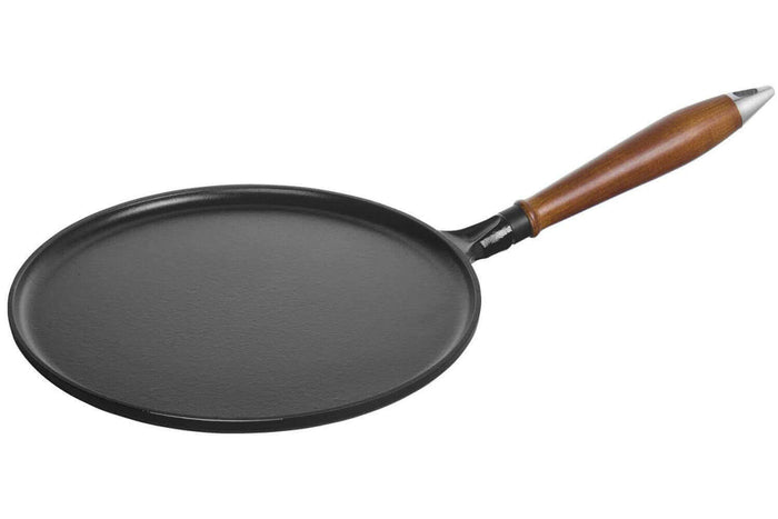 Crêpière en fonte émaillée STAUB noire 28cm manche bois