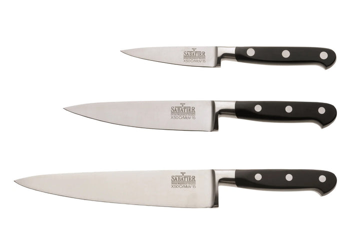 Ensemble de 3 couteaux V. Sabatier : Office 8,5cm + Universel 15cm + Chef 20cm