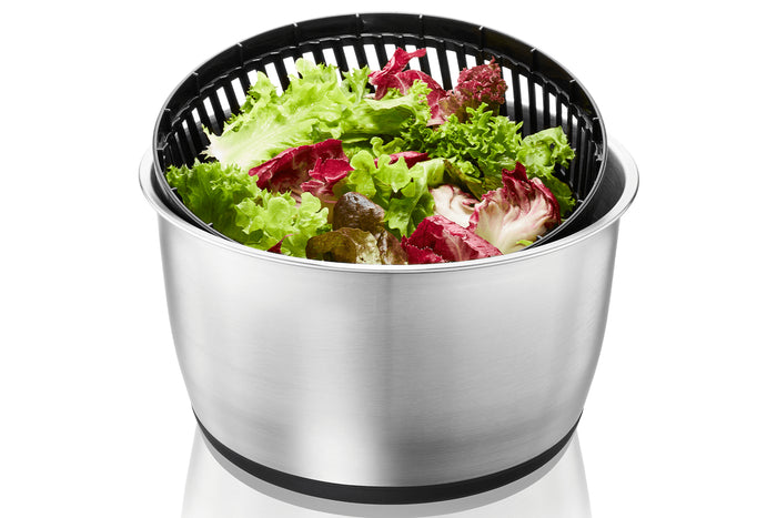 Essoreuse à salade Gefu PUSH IT en acier inoxydable 5L