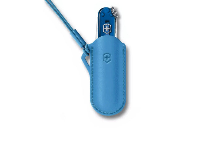 Etui cuir bleu Victorinox Summer Rain pour couteaux suisses 7cm