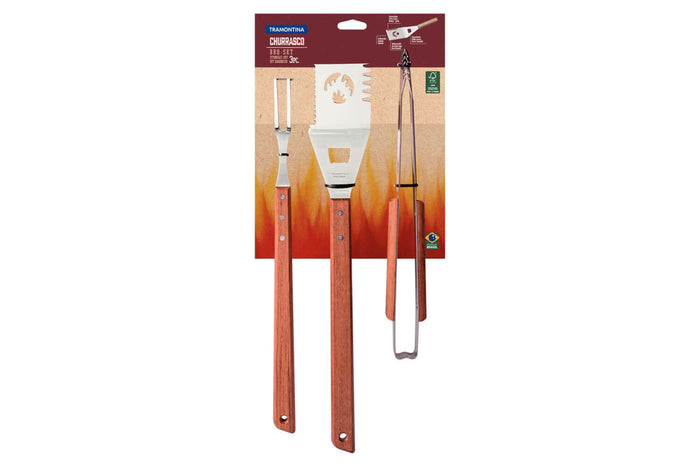 Kit barbecue Tramontina Churrasco 3 pièces : pince + spatule + fourchette à viande