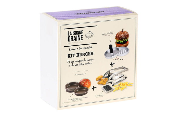 Kit Burger La Bonne Graine - Coupe-frites, presse à steak haché et 4 moules à pain