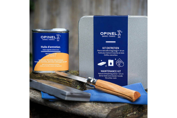 Kit d'entretien pour couteaux Opinel pierre + huile + chiffon microfibre