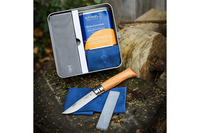 Kit d'entretien pour couteaux Opinel pierre + huile + chiffon microfibre
