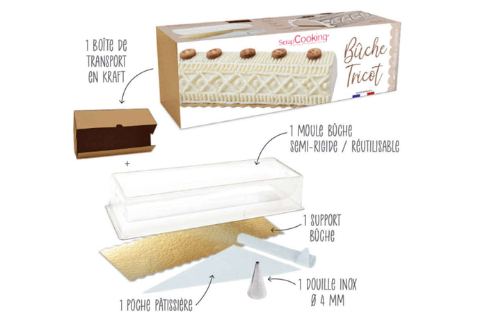 Kit moule à bûche glacée tricot Scrapcooking + support et boîte de transport