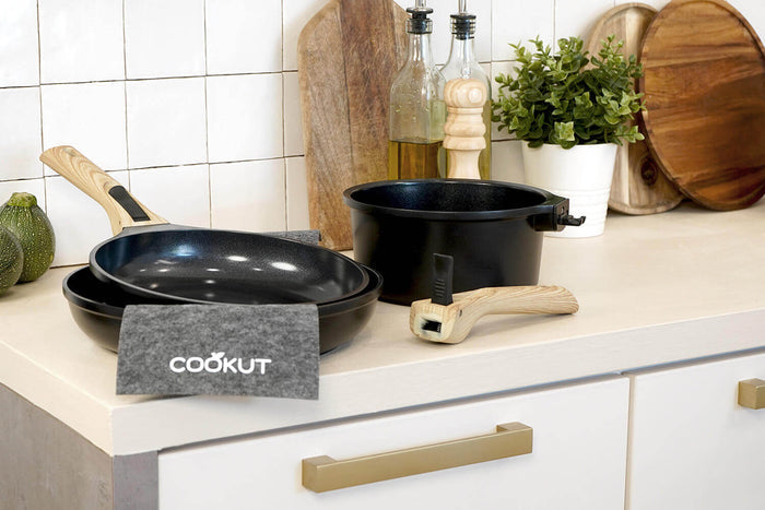 L'Incroyable Kit Cookut 2 poêles et 1 casserole à poignée amovible - graphite