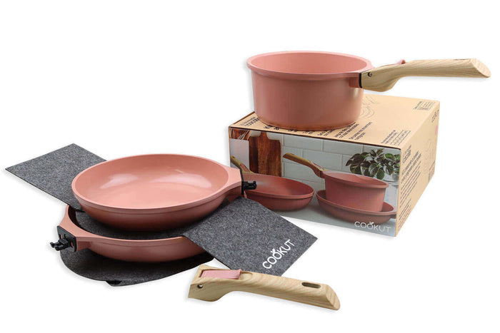 L'Incroyable Kit Cookut 2 poêles et 1 casserole à poignée amovible - guimauve