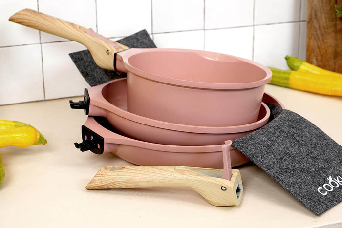 L'Incroyable Kit Cookut 2 poêles et 1 casserole à poignée amovible - guimauve