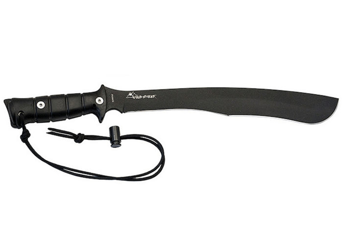 Machette kukri Wildsteer W Tiger WTIG3113NM 45cm lame noire manche Kraton noir + étui en nylon MOLLE